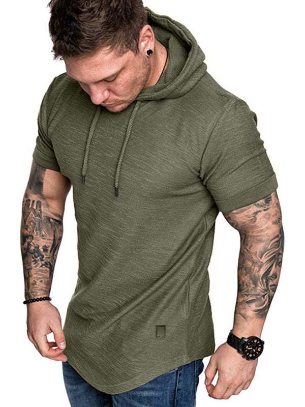 Men's hooded short-sleeved casual T-shirt in green.