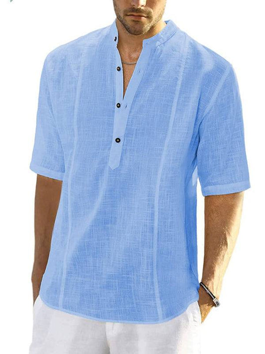 Men's comfortable casual linen shirt with long sleeves, spring-summer style, self-design pattern.