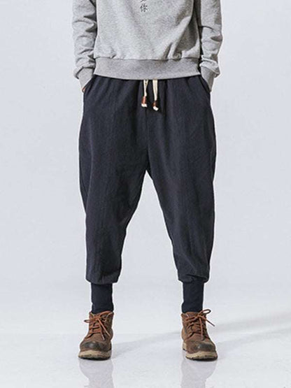 Chic Linen Hip Hop Trousers for Men - Breathable Cotton Blend Casual Pants in Solid Colors