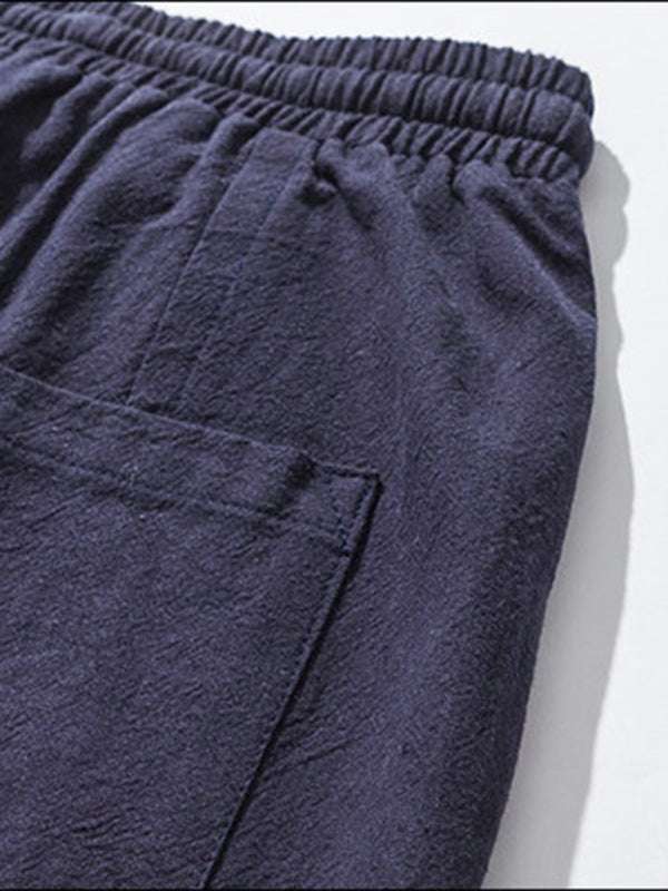 Chic Linen Hip Hop Trousers for Men - Breathable Cotton Blend Casual Pants in Solid Colors