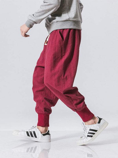 Chic Linen Hip Hop Trousers for Men - Breathable Cotton Blend Casual Pants in Solid Colors