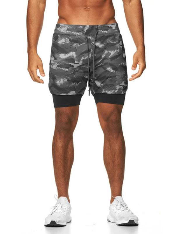 Men's Camouflage Double Layer Gym Shorts - Versatile Loose-Fit Outdoor Pants with Multi-Pockets for Active Lifestyle