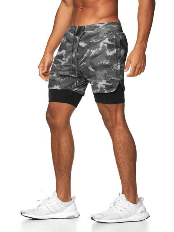 Men's Camouflage Double Layer Gym Shorts - Versatile Loose-Fit Outdoor Pants with Multi-Pockets for Active Lifestyle