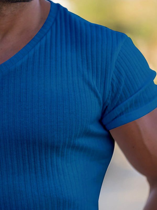 Elevate Your Workout: Slim Fit V-Neck Breathable Sports Tee for Summer Adventures