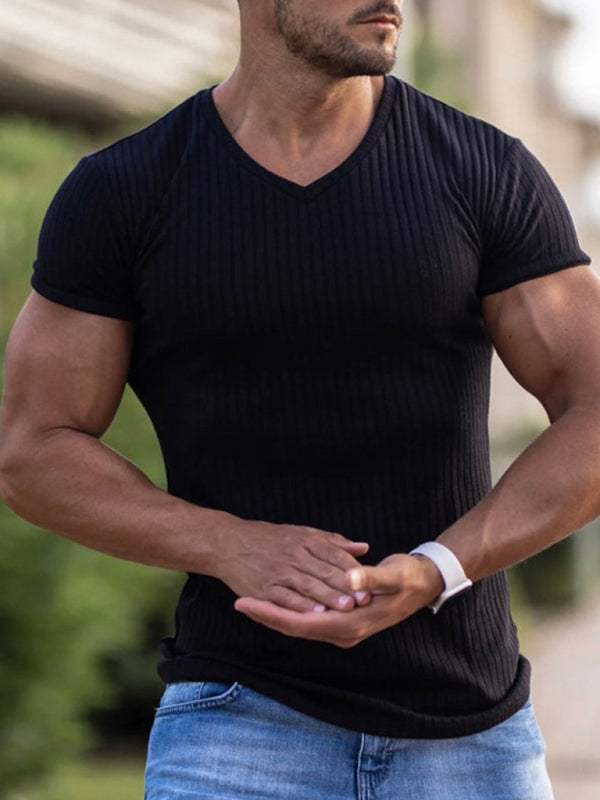 Elevate Your Workout: Slim Fit V-Neck Breathable Sports Tee for Summer Adventures