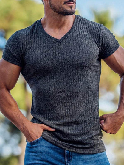 Elevate Your Workout: Slim Fit V-Neck Breathable Sports Tee for Summer Adventures