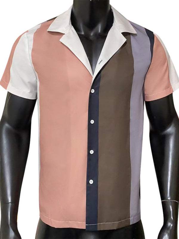 Stylish Men's Striped Lapel Short Sleeve Shirt for Effortless Casual Elegance