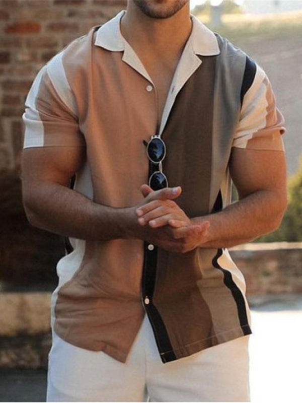 Stylish Men's Striped Lapel Short Sleeve Shirt for Effortless Casual Elegance