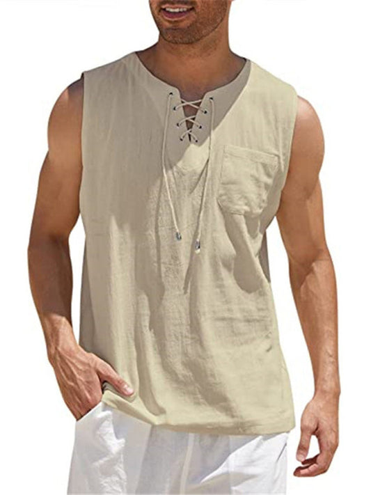 Sophisticated Men's Stand Collar Sleeveless Pullover Vest with Woven Tie