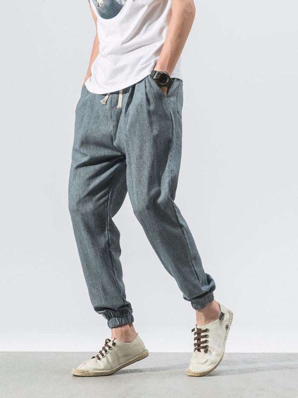 Men's Casual Comfort Woven Harem Pants in Cotton-Linen Blend