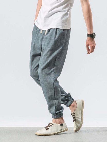 Men's Casual Comfort Woven Harem Pants in Cotton-Linen Blend