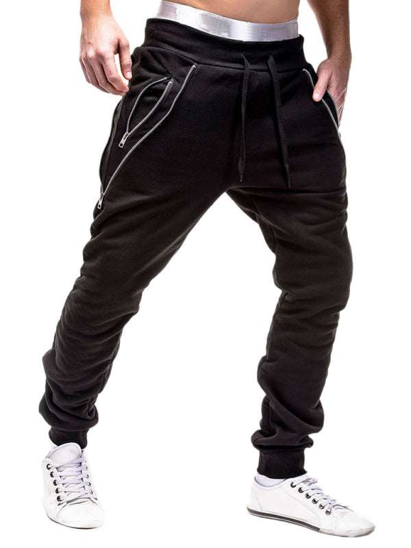 Trendy Men's Personalized Zipper-Trim Casual Trousers for Effortless Style