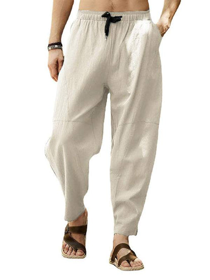 Relaxed Hip-Hop Lantern Pants for Men - Comfortable Cotton-Linen Blend with Drawstring Waist