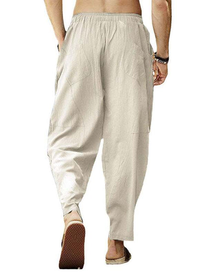 Relaxed Hip-Hop Lantern Pants for Men - Comfortable Cotton-Linen Blend with Drawstring Waist