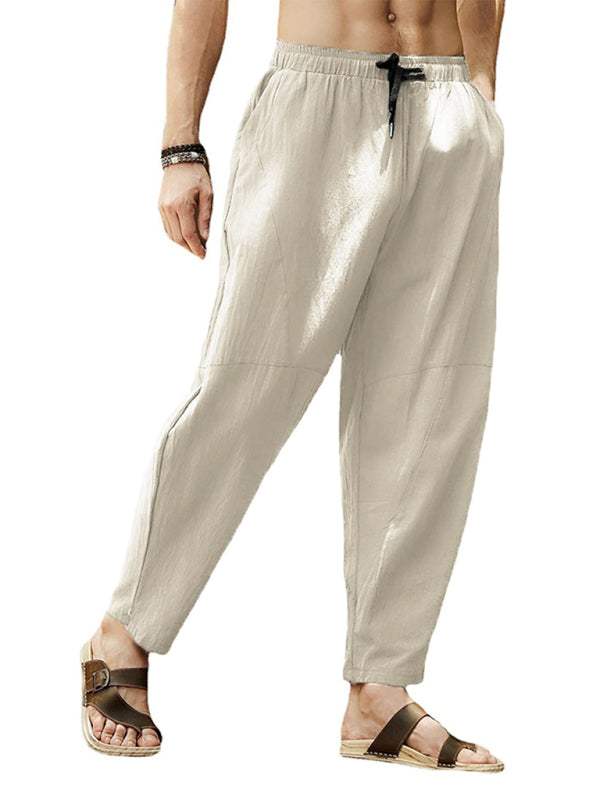 Relaxed Hip-Hop Lantern Pants for Men - Comfortable Cotton-Linen Blend with Drawstring Waist