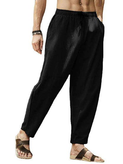 Relaxed Hip-Hop Lantern Pants for Men - Comfortable Cotton-Linen Blend with Drawstring Waist