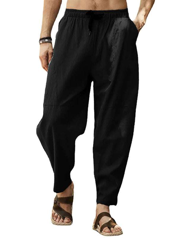 Relaxed Hip-Hop Lantern Pants for Men - Comfortable Cotton-Linen Blend with Drawstring Waist