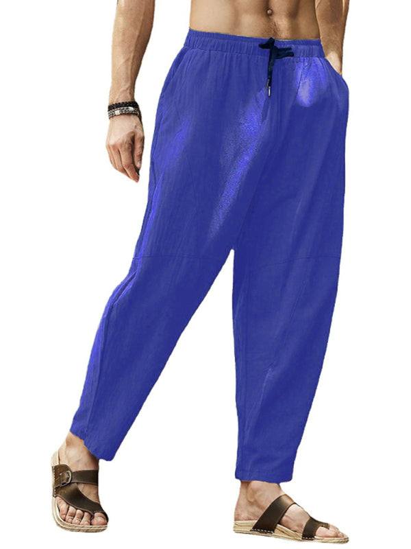 Relaxed Hip-Hop Lantern Pants for Men - Comfortable Cotton-Linen Blend with Drawstring Waist