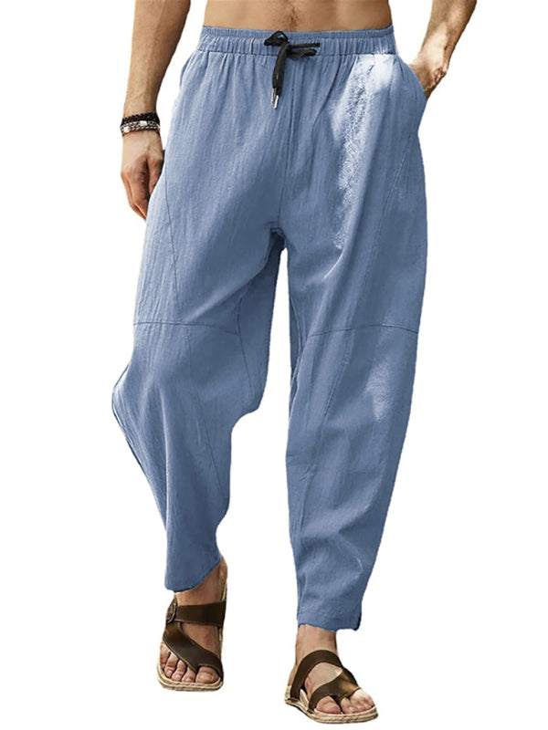 Relaxed Hip-Hop Lantern Pants for Men - Comfortable Cotton-Linen Blend with Drawstring Waist