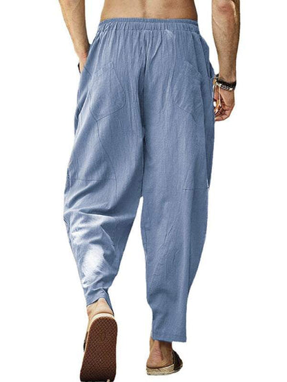 Relaxed Hip-Hop Lantern Pants for Men - Comfortable Cotton-Linen Blend with Drawstring Waist