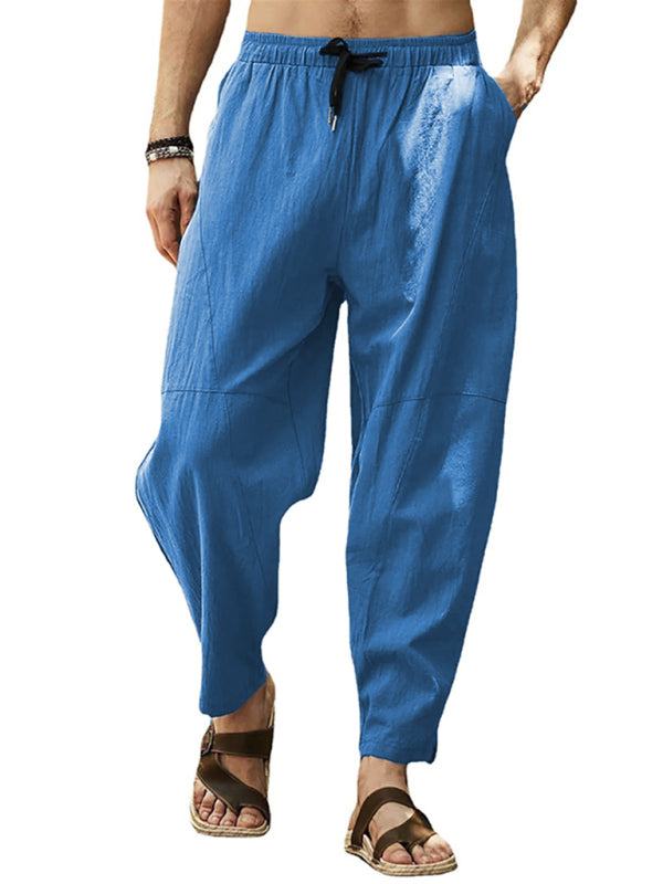 Relaxed Hip-Hop Lantern Pants for Men - Comfortable Cotton-Linen Blend with Drawstring Waist