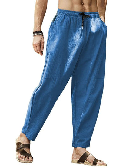 Relaxed Hip-Hop Lantern Pants for Men - Comfortable Cotton-Linen Blend with Drawstring Waist