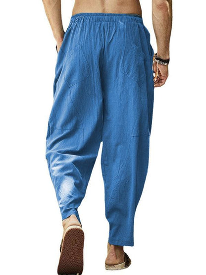 Relaxed Hip-Hop Lantern Pants for Men - Comfortable Cotton-Linen Blend with Drawstring Waist