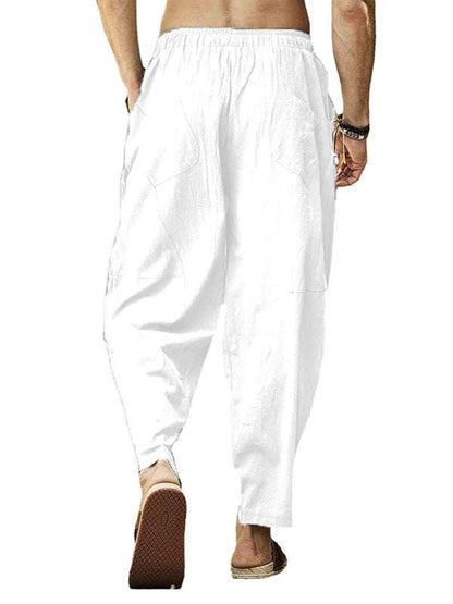 Relaxed Hip-Hop Lantern Pants for Men - Comfortable Cotton-Linen Blend with Drawstring Waist