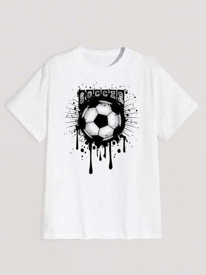 Men's knitted casual short-sleeved soccer graphic T-shirt, 100% cotton, round neck, leisure style.