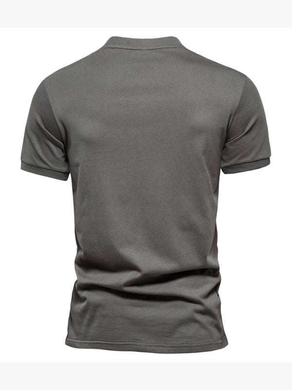 Stylish Men's Cotton V-Neck Zip-Up Short Sleeve Tee for Effortless Casual Elegance