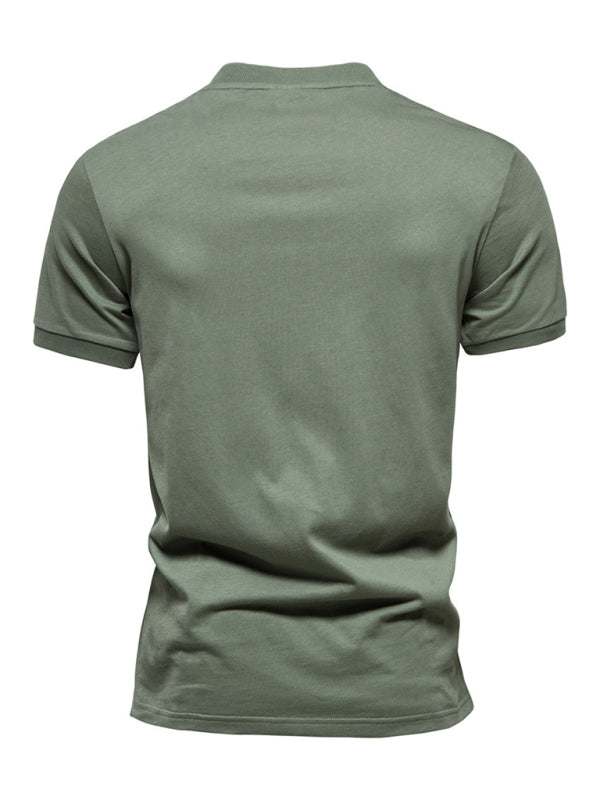 Stylish Men's Cotton V-Neck Zip-Up Short Sleeve Tee for Effortless Casual Elegance