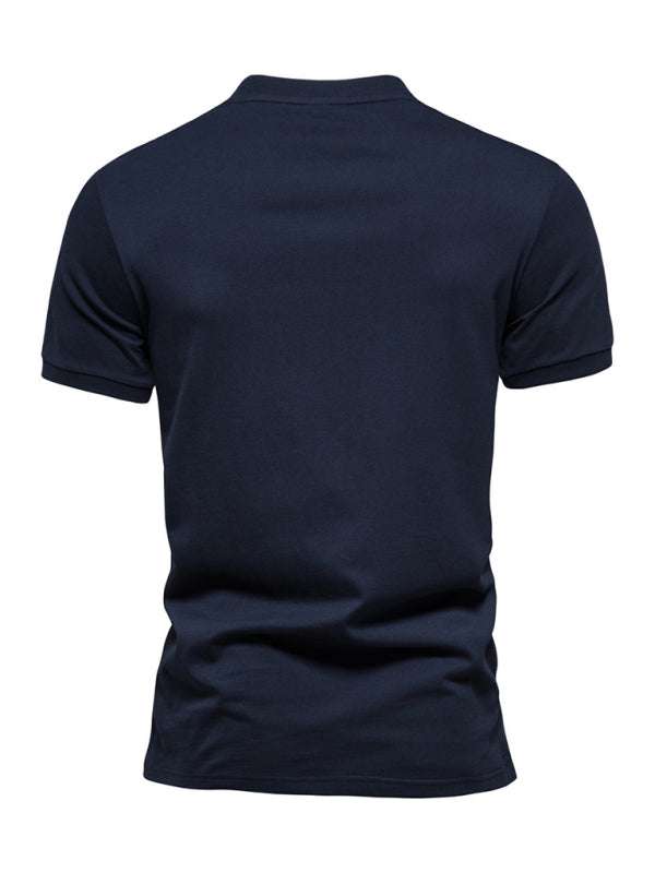 Stylish Men's Cotton V-Neck Zip-Up Short Sleeve Tee for Effortless Casual Elegance