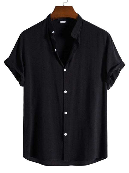 Chic Men's Casual Short Sleeve Stand Collar Shirt for Effortless Style