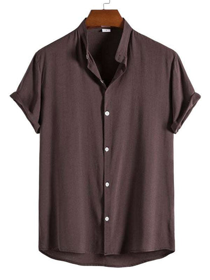 Chic Men's Casual Short Sleeve Stand Collar Shirt for Effortless Style