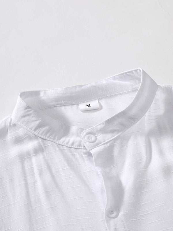 Chic Men's Casual Short Sleeve Stand Collar Shirt for Effortless Style