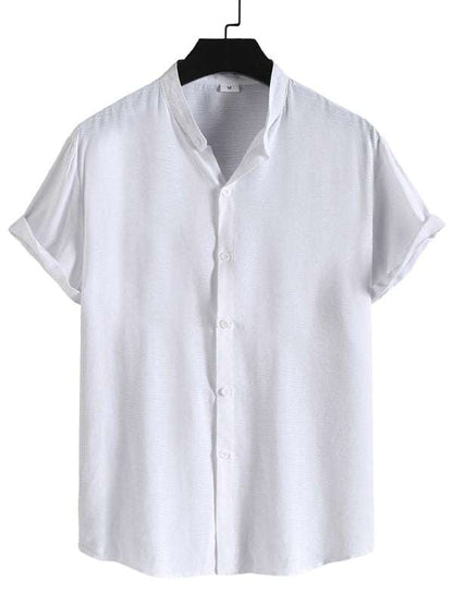 Chic Men's Casual Short Sleeve Stand Collar Shirt for Effortless Style