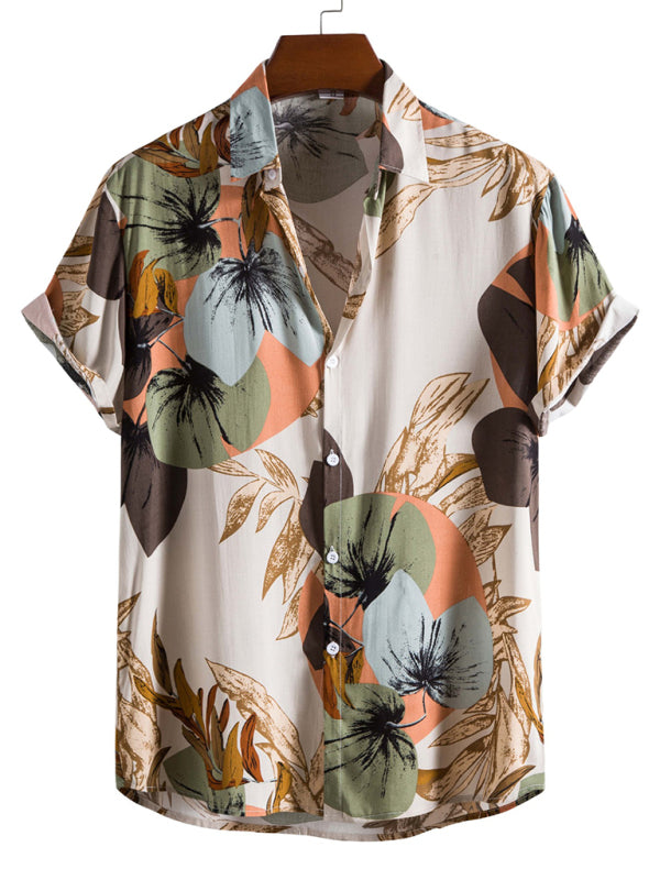 Casual Floral Print Men's Short Sleeve Shirt