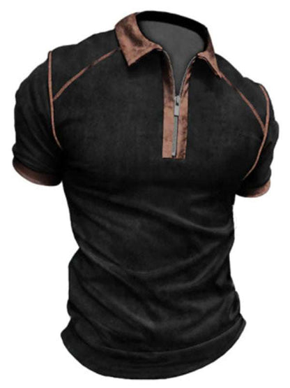 Stylish Men's Color Block Zipper Polo Shirt for Spring-Summer Comfort