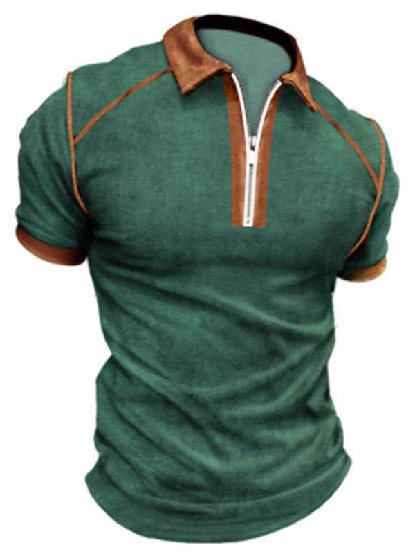 Stylish Men's Color Block Zipper Polo Shirt for Spring-Summer Comfort