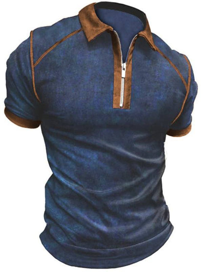 Stylish Men's Color Block Zipper Polo Shirt for Spring-Summer Comfort