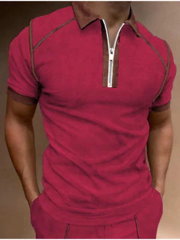 Stylish Men's Color Block Zipper Polo Shirt for Spring-Summer Comfort