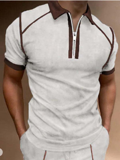 Stylish Men's Color Block Zipper Polo Shirt for Spring-Summer Comfort