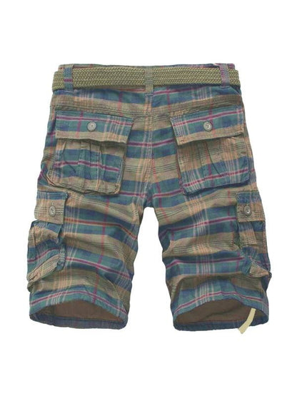 Versatile Men's Plaid Cargo Shorts - Comfortable Cotton Sweatpants with Pocket for Effortless Style