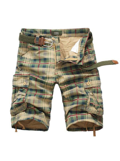 Versatile Men's Plaid Cargo Shorts - Comfortable Cotton Sweatpants with Pocket for Effortless Style