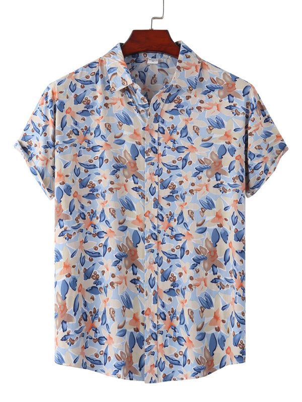 Vibrant Hawaiian Floral Short Sleeve Beach Shirt for Effortless Summer Style