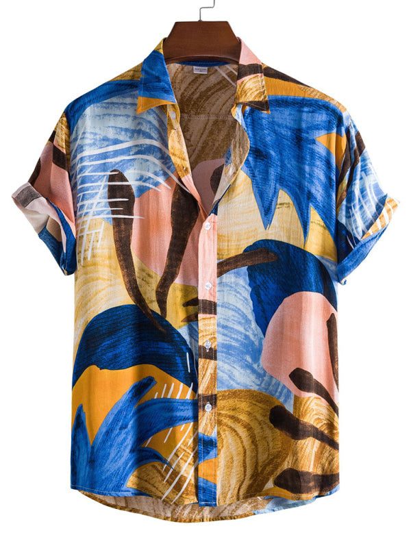 Vibrant Floral Paradise: Men's Casual Short Sleeve Summer Shirt