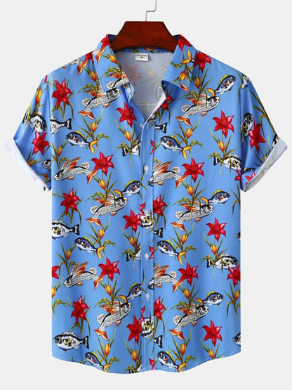 Vibrant Men's Tropical Floral Beach Shirt for Effortless Summer Style