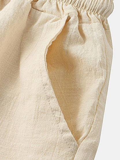 Korean Style Men’s Cotton-Linen Beach Pants - Lightweight Solid Color Casual Trousers for Effortless Summer Style