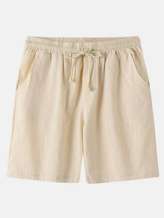 Men's cotton linen beach pants in solid color, Korean style.