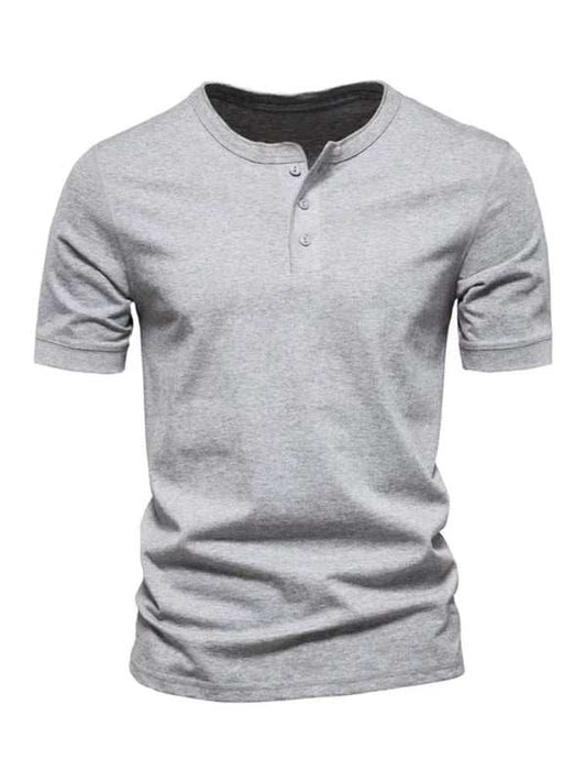 Henry Crewneck Short Sleeve T-Shirt Men's Slim Fit, gray, solid pattern, spring-summer casual wear.